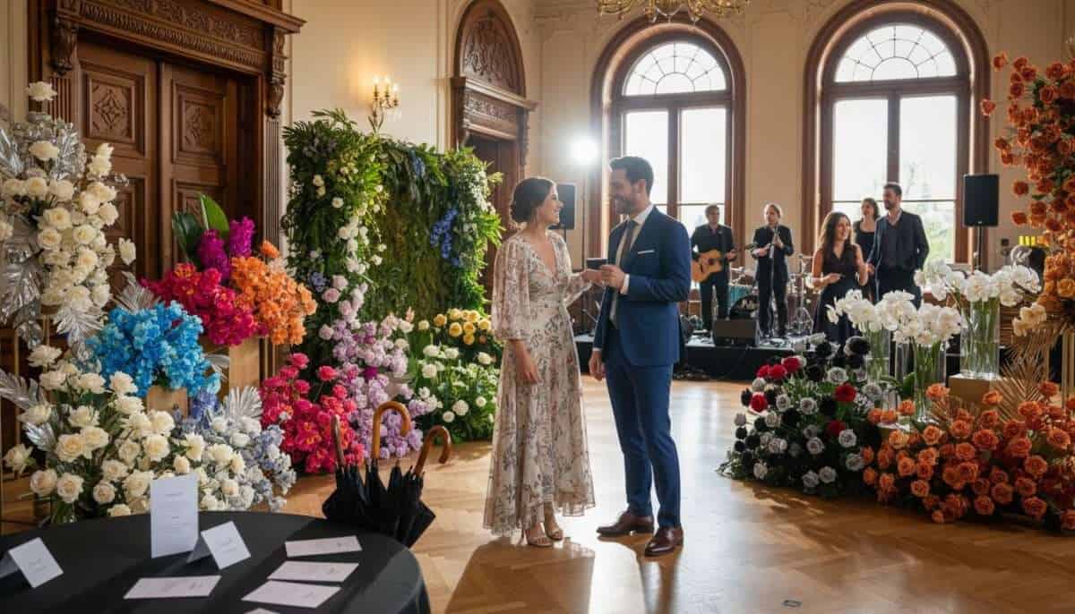 Modern wedding featuring seven colour palette zones