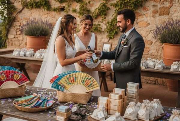 Bride and groom give personalised Spanish wedding favours