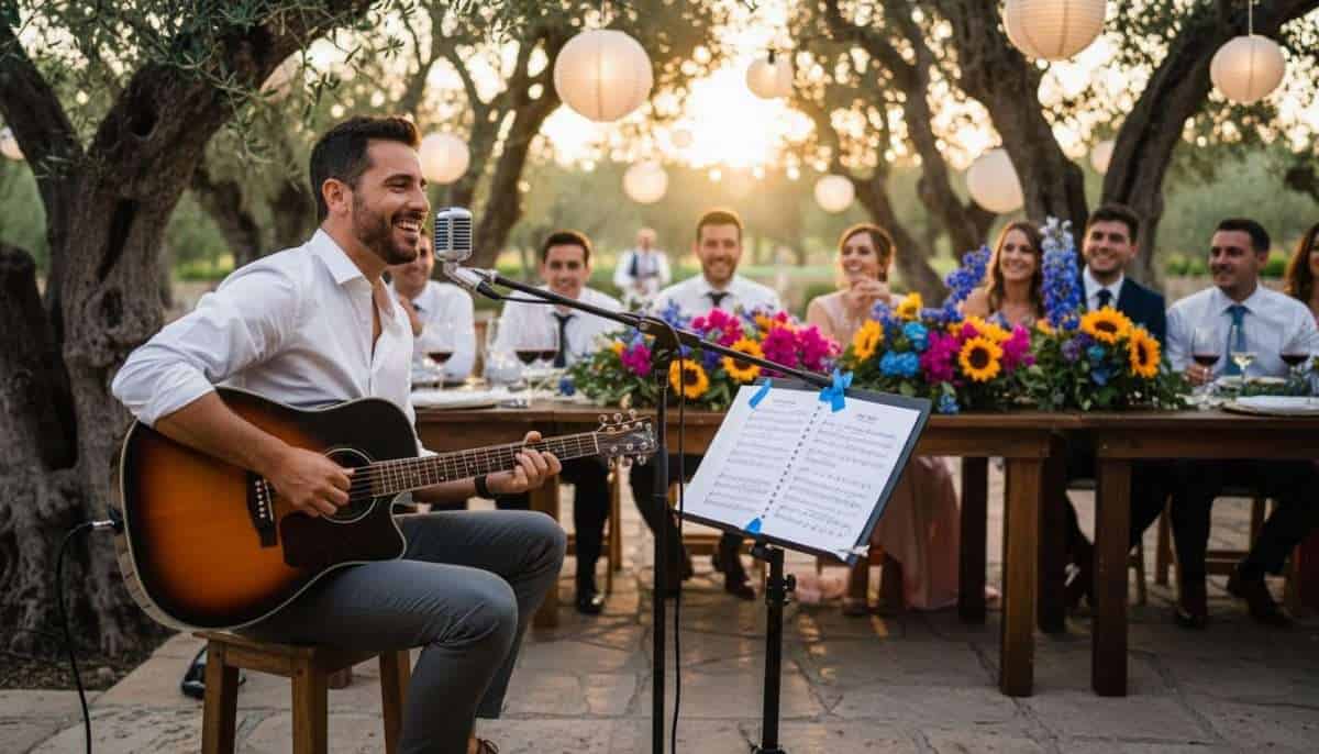 Bilingual musician performing at Spanish wedding